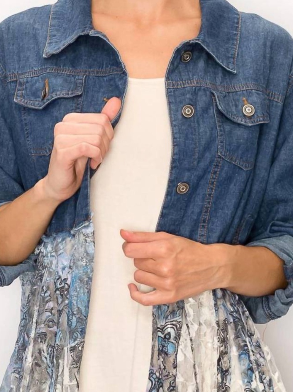 Origami Denim Jacket with Blue Marble Duster Panels - Picture 2 of 15
